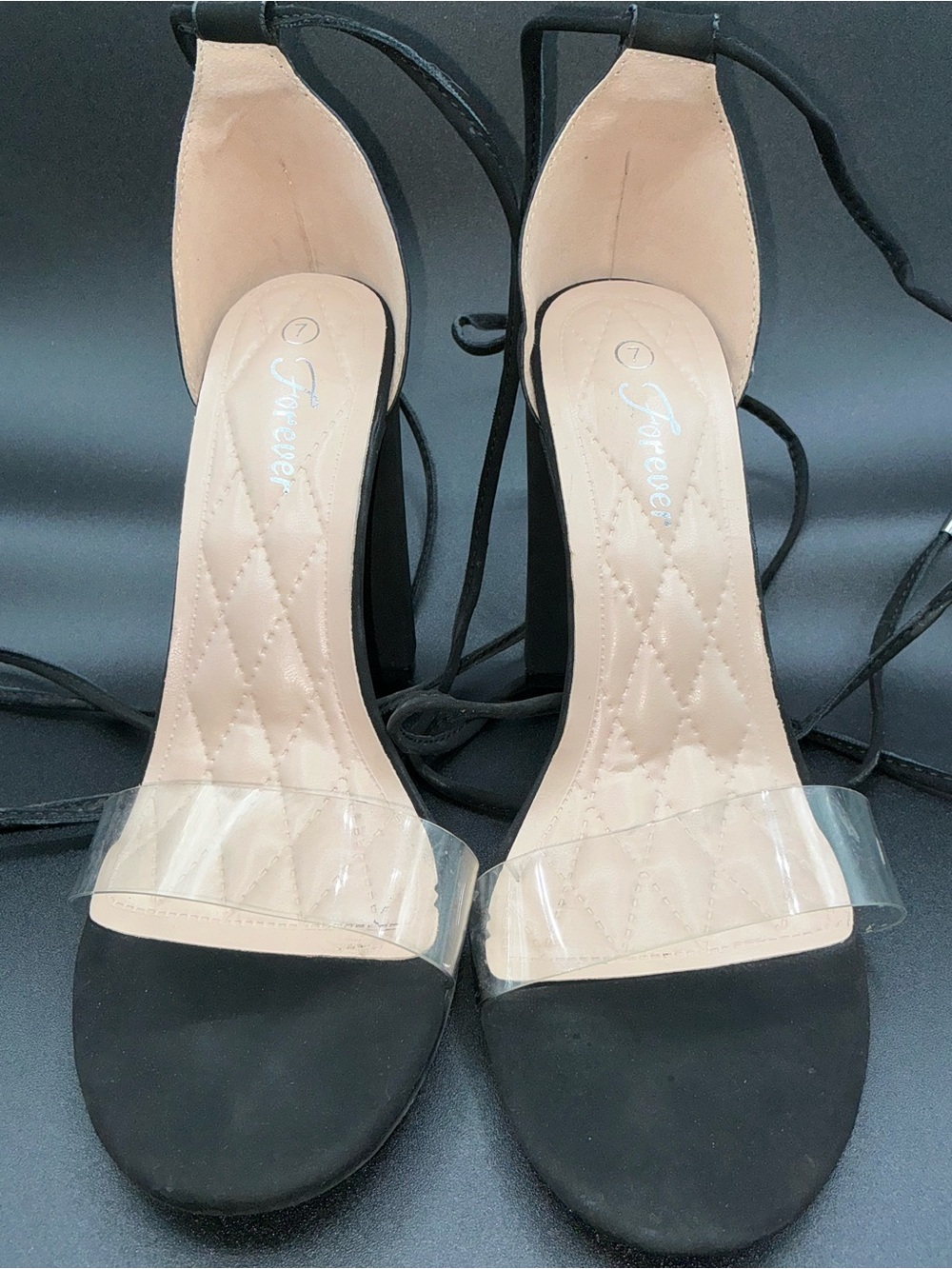 Forever 21 Black Heeled Sandals with Clear Front Strap